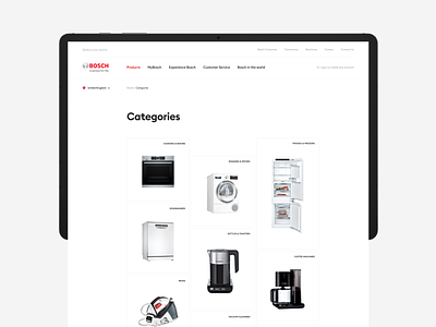 Bosch Home Appliances. Categories page desktop. bosch concept corporate home redesign ui ux website