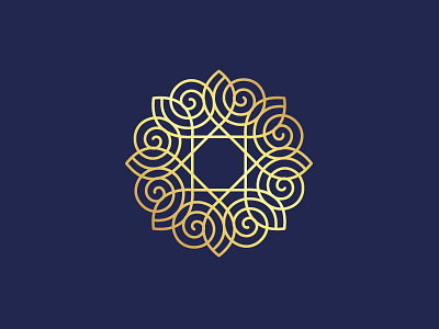 Golden Leaves & Spirals Flower Mandala Logo beautiful branding flowering flowers geometric golden islamic lines logo logotype mandalas nature octagram ornamental petals rub el hizb shiny spirals unique visual identity