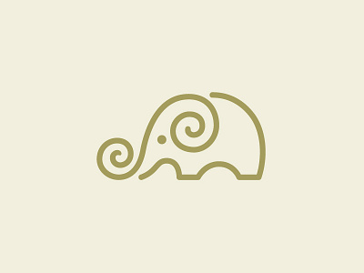 Simple Elephant With Spiral Logo Design african animals branding clean cute ears elephant icon linear lines logo for sale logotype minimalistic monoline monolinear simple spiral stylized symbol trunk visual identity