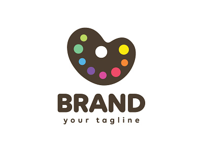 Painter's Palette Heart Logo Design artists arts branding colorful colors colourful colours creative cute drawing heart hobby logo for sale logotype painting paints rainbow studio visual identity