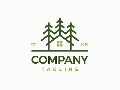 House In Nature Logo Design accommodation branding buildings cabins chalets forests houses lodges logo for sale logotype modern natural nature professional spruce tourism touristic trees visual identity woods