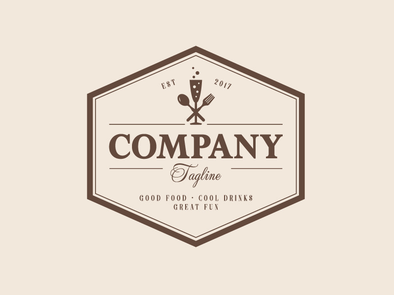 Elegant Vintage Restaurant / Champagne Logo Design culinary event dinery winery gourmet high-end branding logos framed badge classical traditional retro vintage elegant cutlery glass champagne brunch restaurant