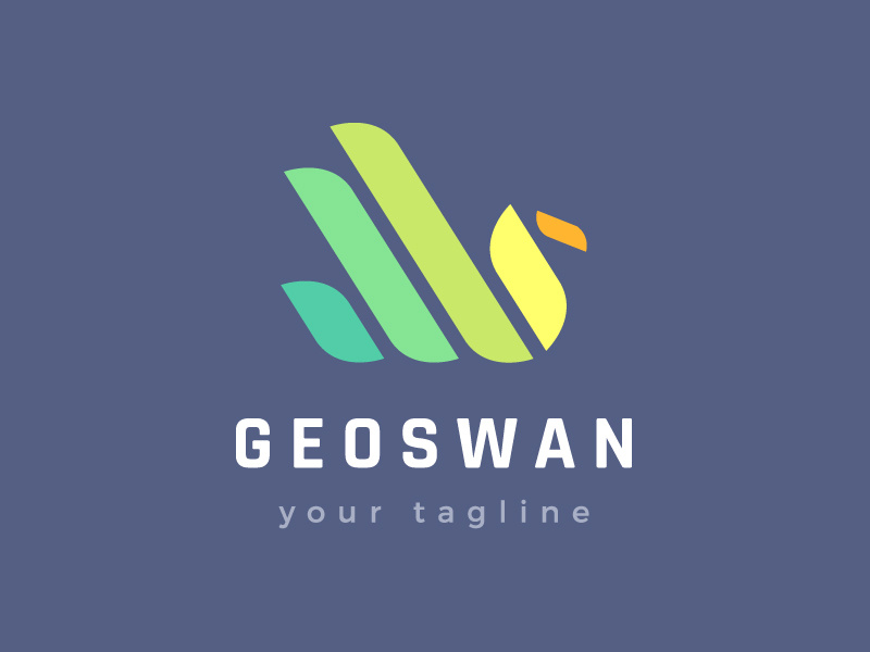 Geometric Swan Logo Design branding logotype logo lines geometry clean modern beautiful taking off beak feathers colours colors rainbow flying swan bird colourful colorful geometric