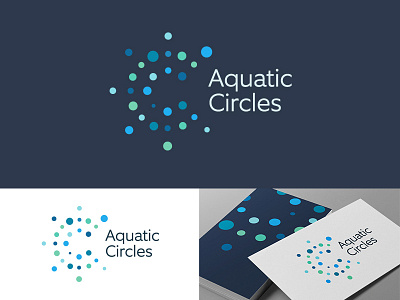 Aquatic Circles Logo Design aqua aquamarine attractive beautiful blues branding brands circles concentric dots dotted drops letter c logo logotype ocean playful turquoise visual identity water