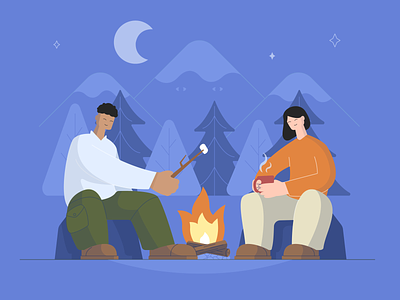 Night Camping camping draw drawing forest illustration illustrator moon nature night vector woodfire