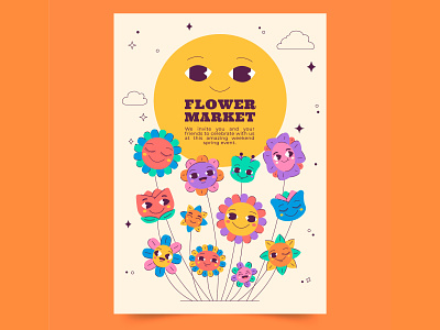 Happy flowers colorful draw drawing flowers illustration illustrator poster spring vector