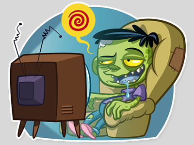 Zombie TV cartoon character funny illustration stickers vector zombie