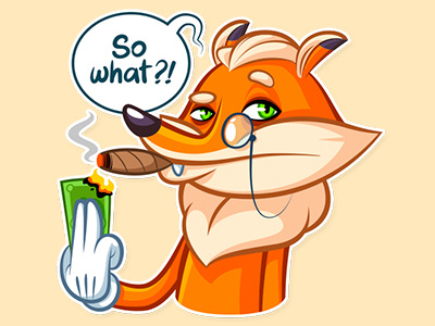 Millionaire Fox cartoon character dollar fox funny illustration millionaire money stickers telegram vector