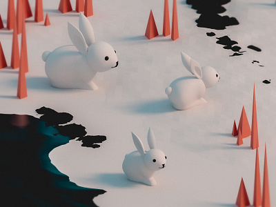 Cute bunny blender blender3d bunny landscape landscapes modeling rabbit sky trees