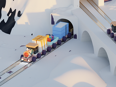 Snowpiercer - Part 1 blender blender3d bridge cartoon floral light modeling perspective railwaytrack snow texturing track