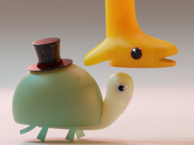 Turtle vs Giraffe 3d blender cinematic eyes hat lighting lowpoly modeling modeling clay patttern