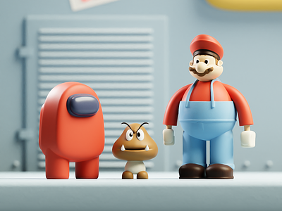 Mario X Amongus 3d amongus blender cartoon character games vintage games