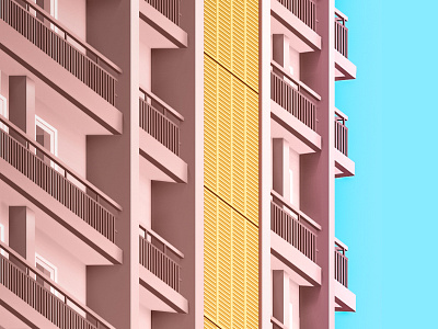 Balcony blue building chennai illustration minimal pastal perspective shadow tall