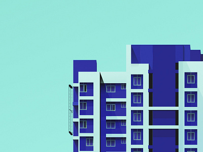 Windows blue building chennai illustration minimal moon pastal perspective shadow tall