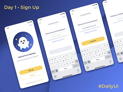 Day 1 • Sign Up blue blue and yellow daily ui dailyui dailyui 001 dailyuichallenge day1 fun halloween halloween design iphone app sign up