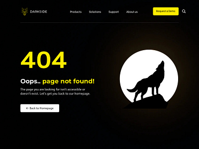 Day 8 • 404 error 008 100daychallenge 404 404 error 404 error page 404 page black daily ui dailyui dailyuichallenge dark page not found wolf