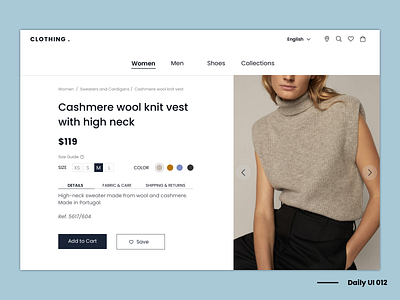 Day 12 • E-Commerce Shop / Single Item / Product 012 apparel baige blue clothing dailyui dailyuichallenge ecommerce ecommerce shop minimalism minimalist minimalistic online shop online shopping online store product product page retail single product store