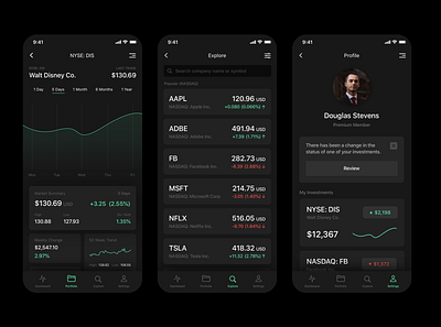 Investment App (Dark Theme) appdesign dark mode darktheme investing mobile stocks ui uichallenge ux