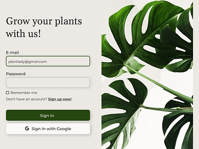 Sign in page / log in page dailyui dailyuichallange figma loginpage plantcarepage signinpage uidesign webside