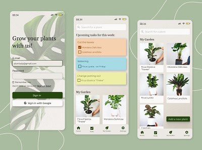 Plant Care App app application figma greendesign mobile plantcareapp ui uidesign uxui