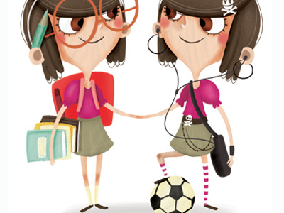 Twins children digital girl illustration twins