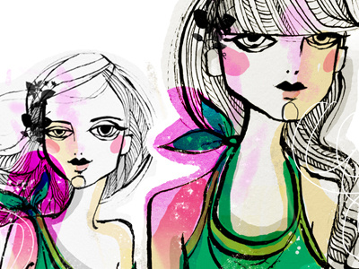 Fashion digital fashion illustration ink watercolor woman