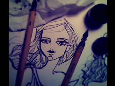 Inking fashion illustration ink watercolor woman