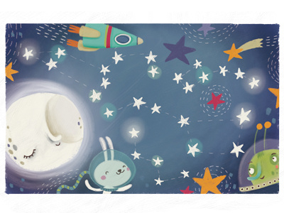 Moon digital illustration moon night rabbit sky space