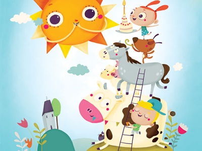 Happy Birthday animals birthday children digital illustration sun
