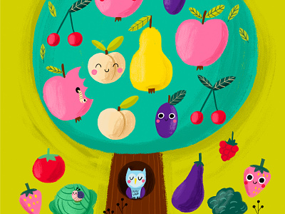 Fruits and vegetables children digital fruits garden illustration magazine illustration tree vegetables