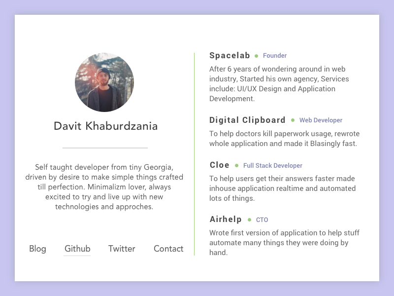 Personal page redesign by Davit Khaburdzania on Dribbble