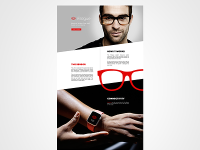 iFatigue landing page v.2 black glasses layout simple watch