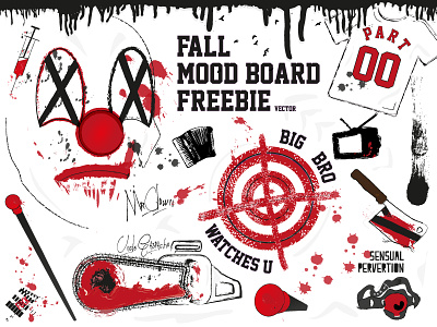 Freebie - Vector Horror moodboard chain saw clown depressive freebie horror illustrator impressive knife moodboard path tv vector