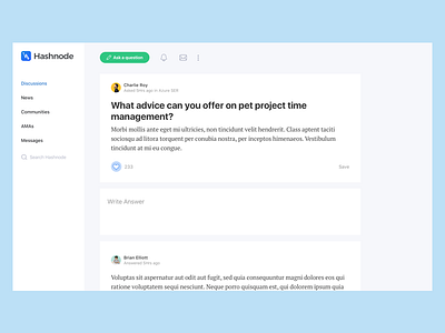 Hashnode: Post Page animated card community dashboard feed free gif quora sidebar single question sketch