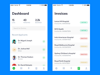 Dashboard and Invoices app cards dashboard home invoice ios management minimal mobile app