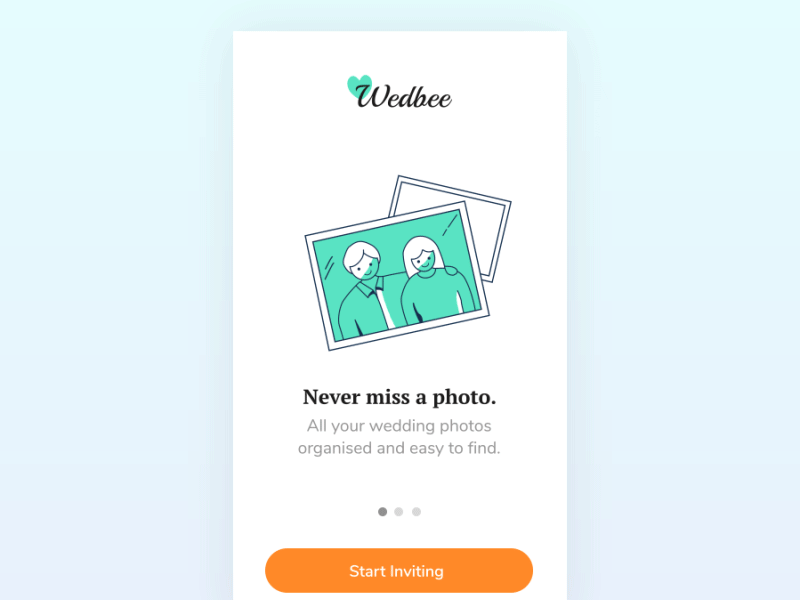 Onboarding Interaction app cards gif invitation ios mobile on boarding photo sharing ui ux wedding