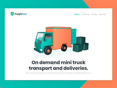 Landing page for truck booking portal app cargo app cargo booking cinema4d landing page landing page ui marketing shipping app truck truck booking truck model