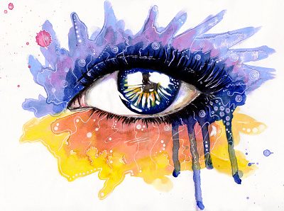 Colourful Tears fineliner ink traditional art watercolour