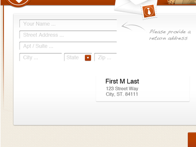 Return Address form interface orange ui ux website