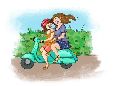 Daydreaming of a Scooter Ride doodle illustration scooter