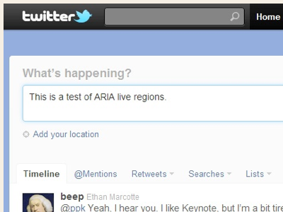 This is a test of ARIA Live Regions a11y accessibility aria twitter
