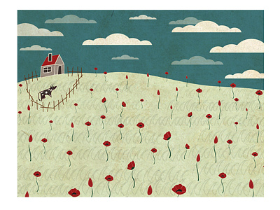 Field cow field flowers illustration summer