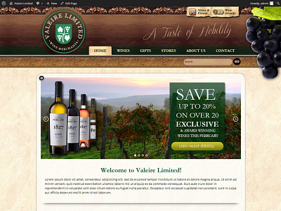 ValeireLimited Wine Merchants Homepage photoshop ui webdesign