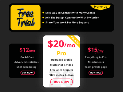 Pricing ad branding daily ui dailyui design dribbble flat free free trial freebie illustration minimal pricing professional promotion ui ux vector web website