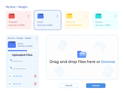 File upload branding clean daily ui dailyui design drag and drop drive file flat freebie illustration interaction light minimal ui upload upload file ux vector web