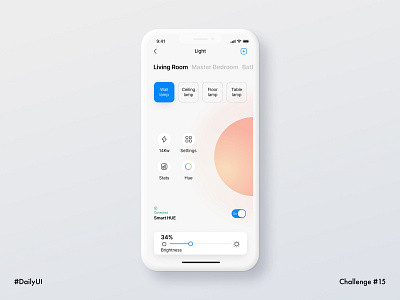 Daily UI 015 • On/Off Switch 015 100daychallenge clean ui daily 15 dailyui dailyuichallenge home automation light minimal mobile ui onoff remote control smart app smart devices smart home app smarthome switch turn off turn on