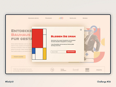 Daily UI 026 • Subscribe 100daychallenge bauhaus bauhaus100 berlin daily 25 daily ui 025 dailyuichallenge edutech flat layout exploration less is more minimalism mondrian patterns retro subscribe form subscription vector ven der rohe vintage