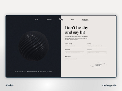 Daily UI 028 • Contact Us 100daychallenge branding communication contact form contact page contact us contact us page daily 28 dailyui dailyui 028 dailyuichallenge dark theme minimal minimalism modern ui typography