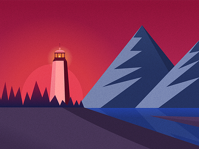 New Portfolio illustration lighthouse mountains sundown