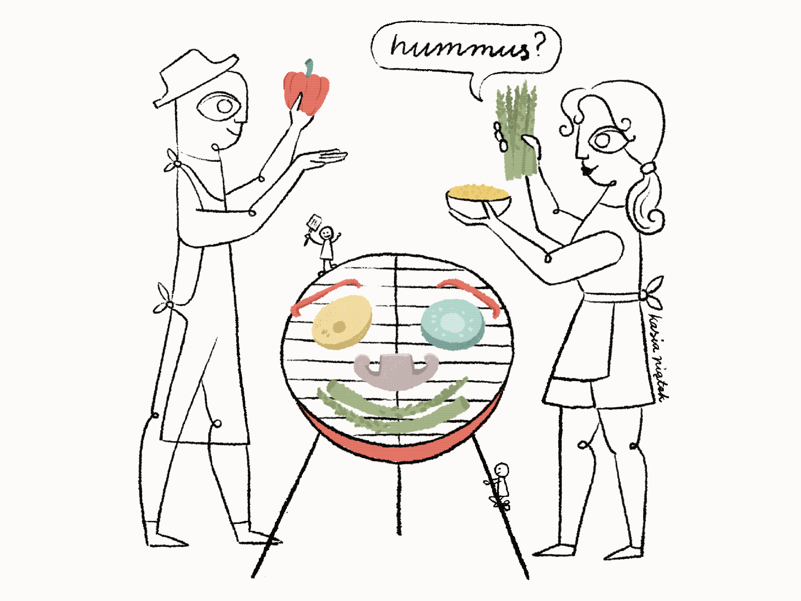 Vegan grill with vegatables and hummus gif hand drawn handlettering illustration minimal plant app plant based procreate vegan vegetarian